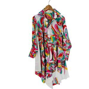 Mark’s Ther Paris Psychedelic Print Asymmetrical Shirt Dress Long Sleeves